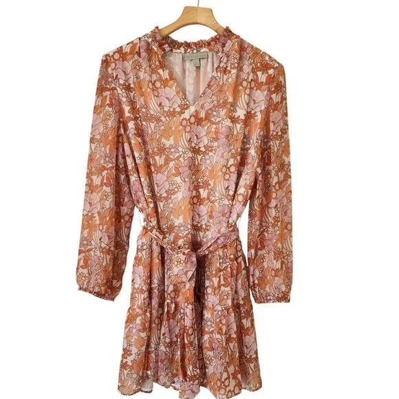 Ryegrass Floral Long-Sleeve Ruffled Dress Lightweight Flowy Cottagecore Coquette - Picture 1 of 13